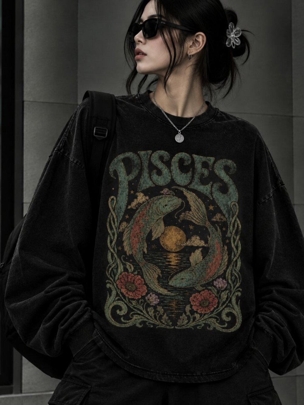 Pisces Sweater, Celestial Boho Zodiac Astrology Graphic